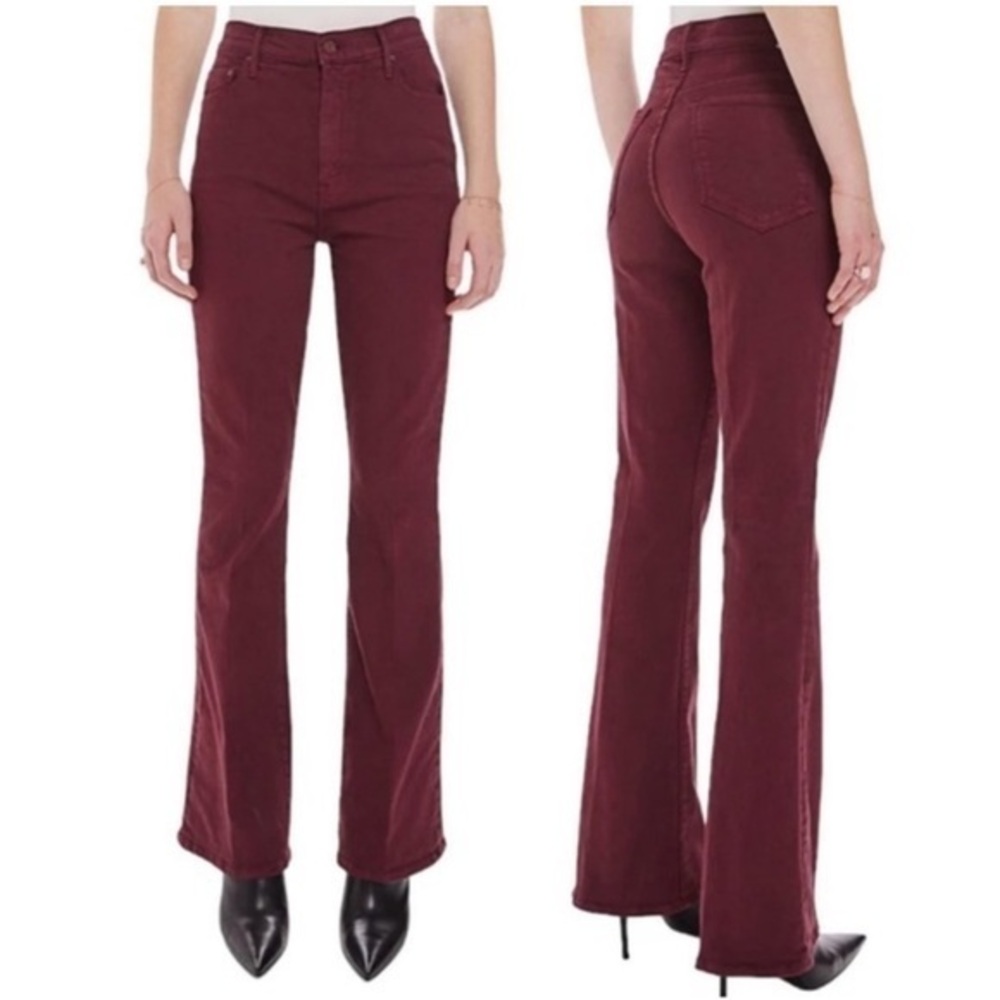 Mother High Waisted Weekender Skimp Play Date Burgundy Flare Jeans
